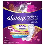 Always, Radiant Daily Liners For Women, Regular Length, 54 Count