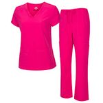 Natural Uniforms Women's Cool Stretch V-Neck Cargo Top and Pant Set 8400-9400 (Hot Pink, 3X-Large)