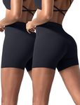 VOENXE Women Yoga Shorts,High Waist Tummy Control Biker Workout Gym Running Leggings,Stretch Soft Breathable Spandex Scrunch Butt Booty Short for Fitness Athletics Cycling,2 Pack Black