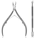 Cuticle Trimmer with Cuticle Pusher - Ejiubas Cuticle Remover Cuticle Nipper Professional Stainless Steel Cuticle Cutter Clipper Durable Pedicure Manicure Tools for Fingernails and Toenails Gray