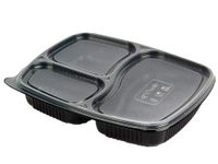 ACHIEVER PACKAGING 3 Compartment Unbreakable Made of 100% BPA Free Food Grade Virgin Plastic Plates Meal Tray with lid for Dinner, Lunch - Pack of 25 (Black)