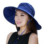 Women Summer Rain Hat UV UPF 50 Sun Protection Wide Brim Hat Sun Hat Foldable Bucket Hat, Blue, One Size