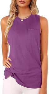 Women's High Neck Tank Top Sleeveless Blouse Plain T Shirts Pocket Cami Summer Tops X-Large A-purple