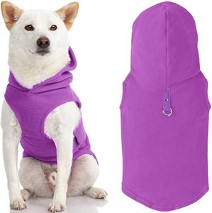 Gooby - Fleece Vest Hoodie, Small Dog Pull Over Hooded Fleece Jacket with Leash Ring, Purple, Medium