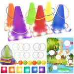 5 In 1 Carnival Games Combo Set with LED Bean Bags, LED Cones, Pickleball, Throwing Rings and Banner Animals, Ring Toss Throwing Game Set, Outdoor Play Equipment for Kids Garden Toys, Sports Day Toys