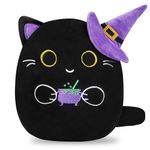 Halloween Stuffed Animal Plush Toy - 7.8 Inch Black Cat with Wizard Hat Plush Pillow Soft, Cute Stuff Animals Plushies Toys Gift for Kids Girls Boys, Halloween Party Decorations, Birthday Christmas