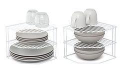 simplywire – 3 Tier Plate Racks – Pack of 2 Kitchen Cupboard Organisers – White Plastic Coated Steel