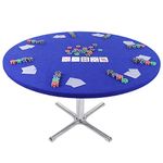 Jigitz Felt Poker Table Cover Round Fitted - 36-48in Stretch Fit Blue Felt Card Table Cover - Table Cloth Protector for Mah Jong, Poker, Dominoes and Casino Game Night