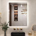 Keonjinn Bathroom Mirror with LED Lights, 70x90cm Illuminated Light Up Rectangle Bathroom Mirror with Backlit Light, Anti-Fog Wall Mounted Vanity Mirrors 3 Colors Dimmable, Memory Function