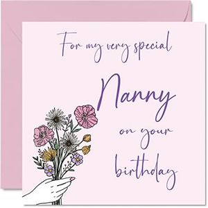 Cute Birthday Cards for Nanny - Birthday Flowers - Happy Birthday Card for Nanny from Grandson Granddaughter, Nanny Special Birthday Gifts, 145mm x 145mm Mother's Day Greeting Cards