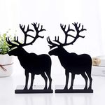 oddpod™ Black Deer Laser-Cut Metal Bookends Organizer/Decorative Non-Skid Desktop Book Shelf for Office Decor, Book Shelf, Living Room, Library, School & Home Décor 1335 9" - Black