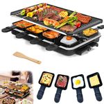 MULZI Raclette Grill Machine Electric 8 Persons Indoor BBQ Raclette Table Double Layer Smokeless Electric Grill 1300 W & 8 Cheese Non-Stick Griddle Plate & Adjustable Temperature Control