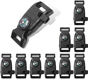 10pcs Pack Black 5/8" Compass Flint Scraper Fire Starter Whistle Buckle Plastic Paracord Bracelet Outdoor Camping Emergency Survival Travel Kits #FLC158-FWC(Black)