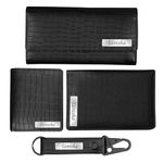 The Wallet Store Personalized Passport Cover, Cardholder, Clutch & Keychain Travel Essential Gift Set for Her | Made of Cruelty-Free Leather | Best Gift for Wife, Sister, Mother, Girlfriend (Black)