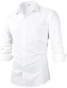 Beninos Mens Slim Fit Solid Point Collar Button Down Dress Shirt (CD01 White, M)