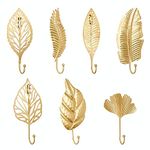 QUMENEY Decorative Wall Hooks 7 Pack Leaves Hooks,Gold Wall Hooks Decorative Hanging Key Holder Leaf Towel Hooks Wall Mounted Vintage Coat Hanger for Entryway, Bathroom, Bedroom Farmhouse Decoration