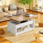 DWVO Coffee Table with Lifting Top, Multifunctional Coffee Table with Storage, Center Table with Hidden Compartment for Living Room, Home Office (White)