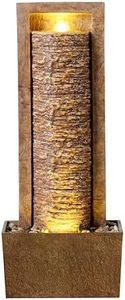 Teamson Home Outdoor Column Water Fountain with LED Lights Rock Design, Brown