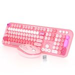 Wireless Keyboard Mouse,MOFII 104 Round Keys Lovely Full-Size Cute Colorful Keyboard and Mouse with Retro Typewriter for PC/Mac/Laptop/Tablet/Computer/Windows Pink