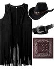 Hercicy Western Outfits for Women Cowgirl Tassel Sleeveless Vest Cowboy Hat Belt and Paisley Bandana for Halloween Dress Up (Black,Small)