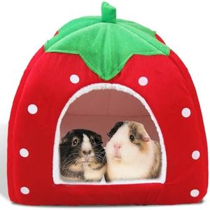 Guinea Pig Bed, Cozy Rabbit Hideout with Warm Fleece Washable Cuddle Cup Winter Sleeping House for Small Pets Strawberry Style