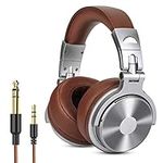 Over Ear Headphone, Wired Premium Stereo Sound Headsets with 50mm Driver, Foldable Comfortable Headphones with Protein Earmuffs and Shareport for Recording Monitoring Podcast PC TV- with Mic (Silver)
