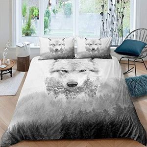 Juego de Funda de edredón de 2 Piezas,de Lobo Tribal, con Estampado de Lobo en 3D, Funda de edredón Ligera