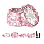 TIRIRS 2.5" 4 Pieces Clear Top Herb Grinder - Aluminium Spice Grinder with Pollen Scraper and Cleaning Brush - Pink Body with Silver Lightning on Top.