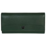 Hawai Genuine Leather Dark Green Wallet for Women | 3 Card Slots | 2 Photo ID Window | 5 Zippered Pocket | 4 Compartment |