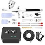 Gocheer Upgraded 40PSI Airbrush Kit,Dual-Action Multi-Function Airbrush Set with Compressor for Painting Portable Air Brush Set for Cake Makeup Art Model