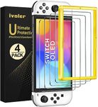 [4 Pack] iVoler Tempered Glass Screen Protector Designed for Nintendo Switch OLED Model 2021 with [Alignment Frame] Transparent HD Clear Screen Protector for Nintendo Switch OLED 7'', Bubble Free