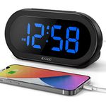 USCCE Small Digital Alarm Clock with USB Port for Charging, 0-100% Adjustable Brightness Dimmer, Blue Digit Display, Alarm Volume with 5 Alarm Sounds, 12/24Hr, Snooze, Compact Alarm Clock for Bedroom