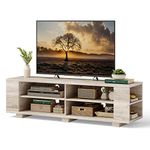 Tangkula TV Stand Modern Wood Storage Console Entertainment Center for TV up to 60", Home Living Room Furniture with 8 Open Storage Shelves (White Oak)