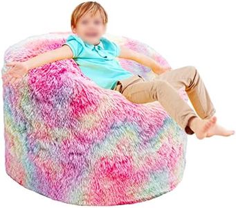 Rainbow Bean Bags Chairs(NO Filler) Plush Storage Beanbag Chair Cover Living Room Furniture 79X53cm Soft Washable Plush Fiber Bean Bag Chair Fuzzy Fur Cover Without Filling (Rainbow)