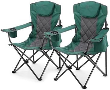 ARROWHEAD OUTDOOR 2-Pack Portable Deluxe Folding Camp Quad Chair w/Headrest, Glass & Cup Holders, Armest 6-can Cooler, Heavy Duty Carry Bag, 550 lbs Weight Capacity
