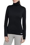 TCA Women's Warm Up Long Sleeve Training Workout Funnel Neck Thermal Running Top with Thumbholes - Black Rock, XL