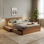 Wakefit Bed | Queen (78x60) Engineered Wood Bed with Side Storage, 1 Year Warranty - Taurus - Columbian Walnut