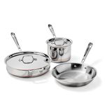 All-Clad Copper Core 5-Ply Stainless Steel Cookware Set, 5 Piece, Induction, Oven Broiler Safe 600F, Pots and Pans, Sauce Pan, Saute Pan, Cookware, Silver