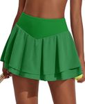 PINSPARK Pleated Tennis Skirt for Women Ruffle Cute Golf Skort High Waist Athletic Mini Skirts with Short Pockets, Green Large