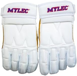 MyLec Men's Hockey Gloves, Velcro Strap with Perfect Fit, Printed Branding Logo, Hockey Stuff with Tough Nash Palm, Lightweight, Durable & Breathable, Protected with Soft Foam(Medium,White)