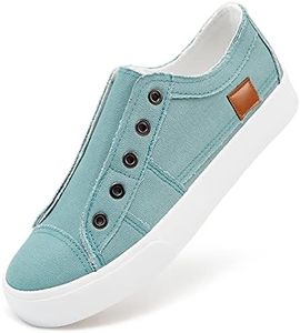 Women's Slip on Shoes Non Slip Fashion Canvas Sneakers Low Top Casual Shoes(Light Green,US9)