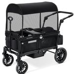 ELEMARA Foldable Stroller Wagon for 2 Kids, Premium All Terrain Wagon for Kids, Cart w/Removable Canopy, Adjustable Push/Pull Handle, Harnesses, Large Storage Bag, Black