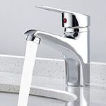 Bathroom Taps Modern Silver Sink Mixer Tap Single Lever Solid Brass Hot Cold Mixer Basin Faucet, Polished Chrome