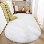 Terrug Fluffy Area Rug for Bedroom Living Room ,Soft Oval Girls&Boys Rugs for Kids Room Baby Nursery ,Grey-Purple Carpet for Dorm Teen's Room-Home Decor Shaggy Plush Throw Rug 2.6 x 5.3 Feet White