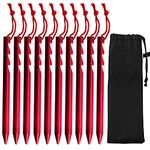 Gibot 10 Pack Camping Tent Stakes Nails Pegs Aluminum Alloy Ultralight Heavy Duty, Red