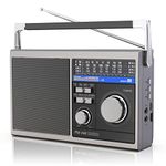 Portable Shortwave Radio, AM FM SW Transistor Radio with Best Reception, Battery Operated or AC Power, Big Speaker, Bluetooth Connection, Earphone Jack USB TF Card AUX Input, for Senior(Gray)