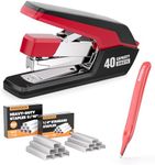 MARSROCK Effortless Stapler for Desk with 40-50 Sheet Capacity, 2000 Staples, 1-Touch Stapling, Ergonomic & Easy to Load Desktop Staplers, Heavy Duty Stapler, and Magnetic Staple Remover, Red
