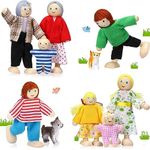 Skylety 10 Pcs Wooden Dollhouse Set of Mini People Figures Dollhouse Dolls Wooden Doll Pretend Play Figures Accessories for Pretend Dollhouse Toy (Bright Style)