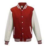 Just Hoods Varsity Jacket Unisex College Jacket, Womens Men Unisex, College Jacke 'Varsity Jacket', Fire Red/White, M