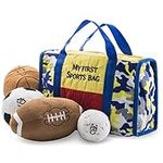 Prextex My First Sports Bag Playset with Plush Basketball, Baseball, Soccer Ball and Foot Ball Great Toy for Kids